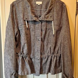 LOFT Women's Black and White Striped Utility Jacket